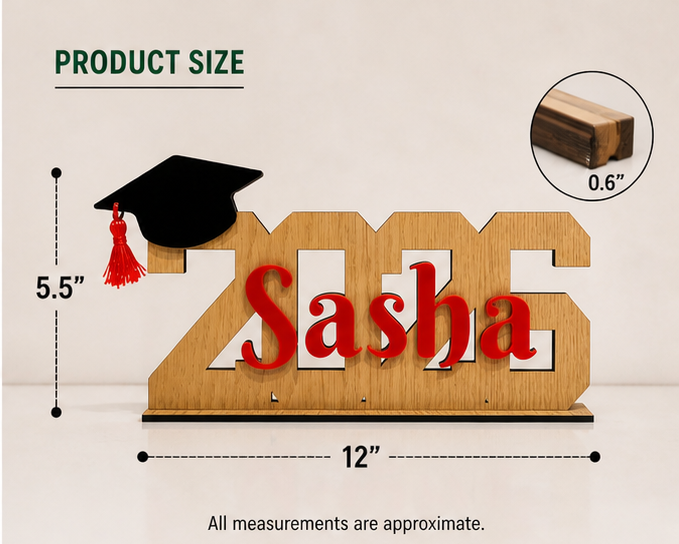 Personalized Graduation Name Horizontal Sign – Custom Class of 2026 Gift (Wood Laser Engraved)