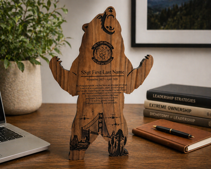 Custom Military Plaque – Engraved Bear Wood Tribute | Personalized Service Award Gift