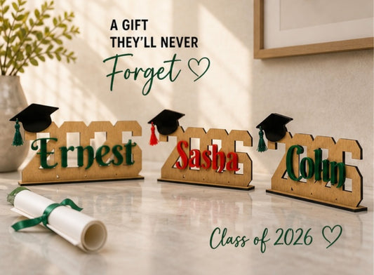 Personalized Graduation Name Horizontal Sign – Custom Class of 2026 Gift (Wood Laser Engraved)